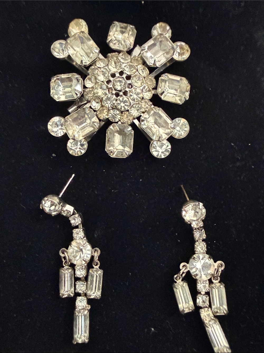 Crystal Snowflake Brooch & Drop Earrings Set - Clear Rhinestone